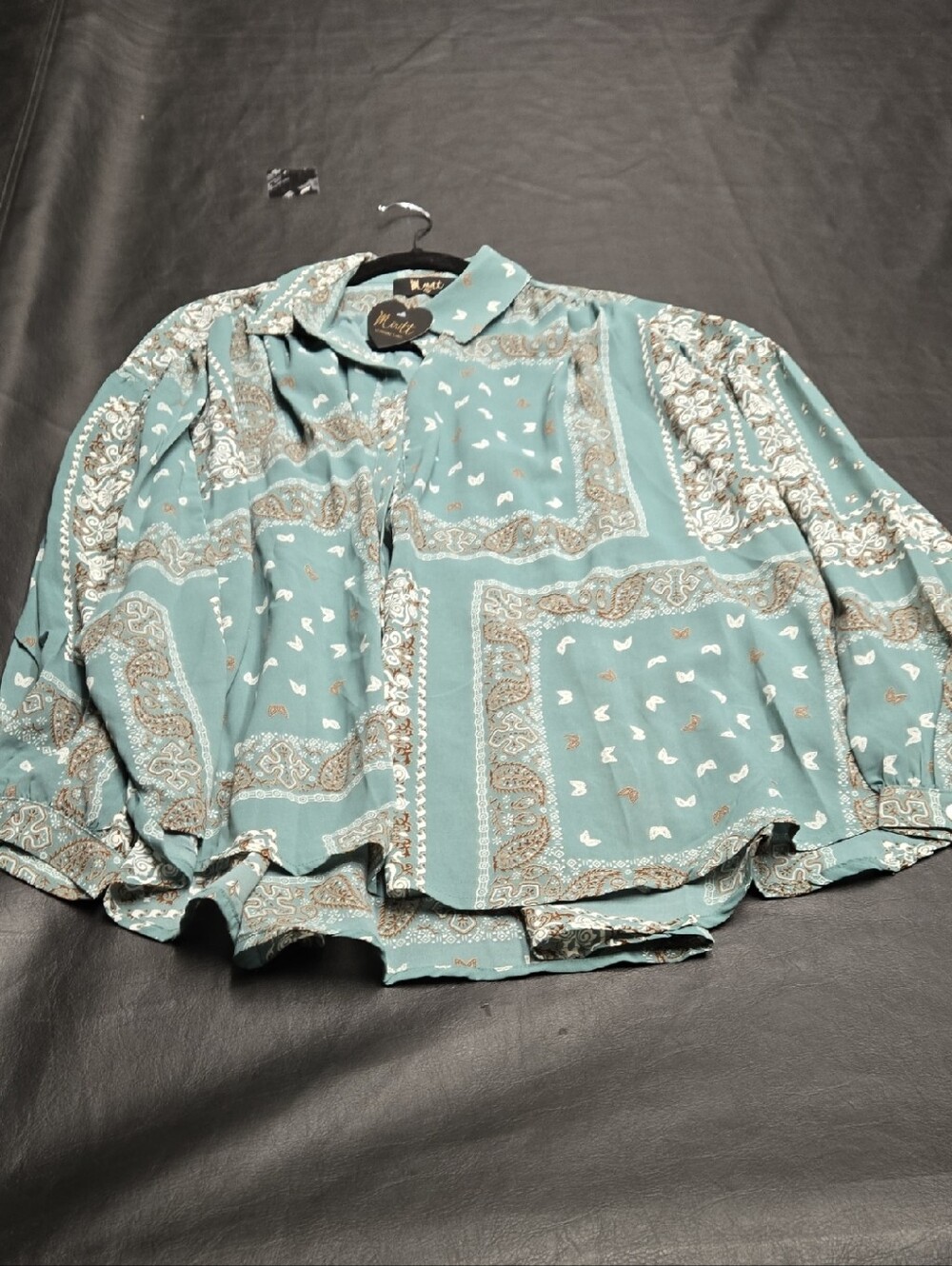 Relaxed Teal Paisley Button-Down Shirt by Mudd